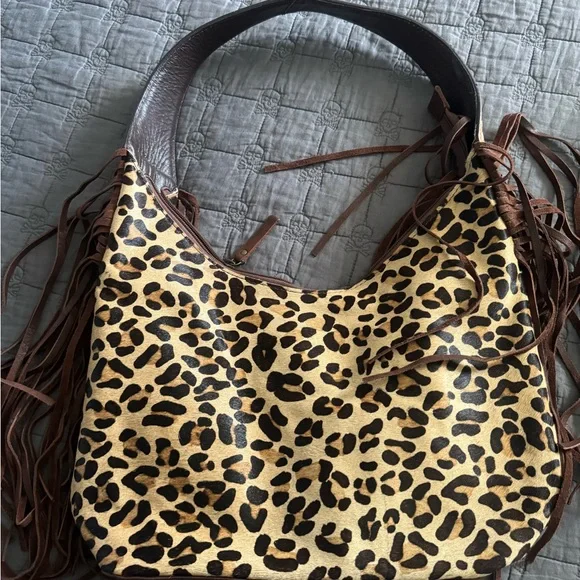 American Darling Brown and Leopard Shoulder Bag with Fringe - Picture 3 of 3